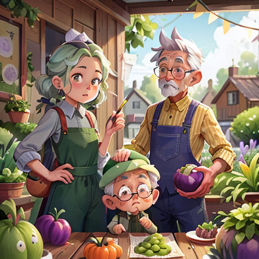 a man and woman standing in front of a table filled with vegetables and fruit, with a man holding a knife