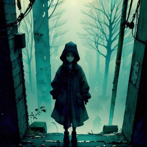 a person standing in a doorway with a hood on and a coat on over their head and a hood on their head