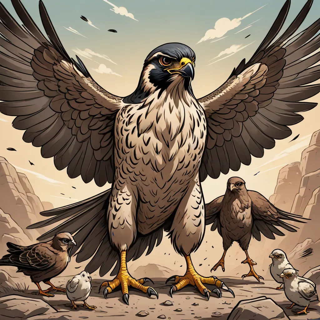 a bird with wings spread out standing on a rock with other birds around it and a sky background with clouds, an illustration of, Chris LaBrooy, fantasy art, highly detailed digital art