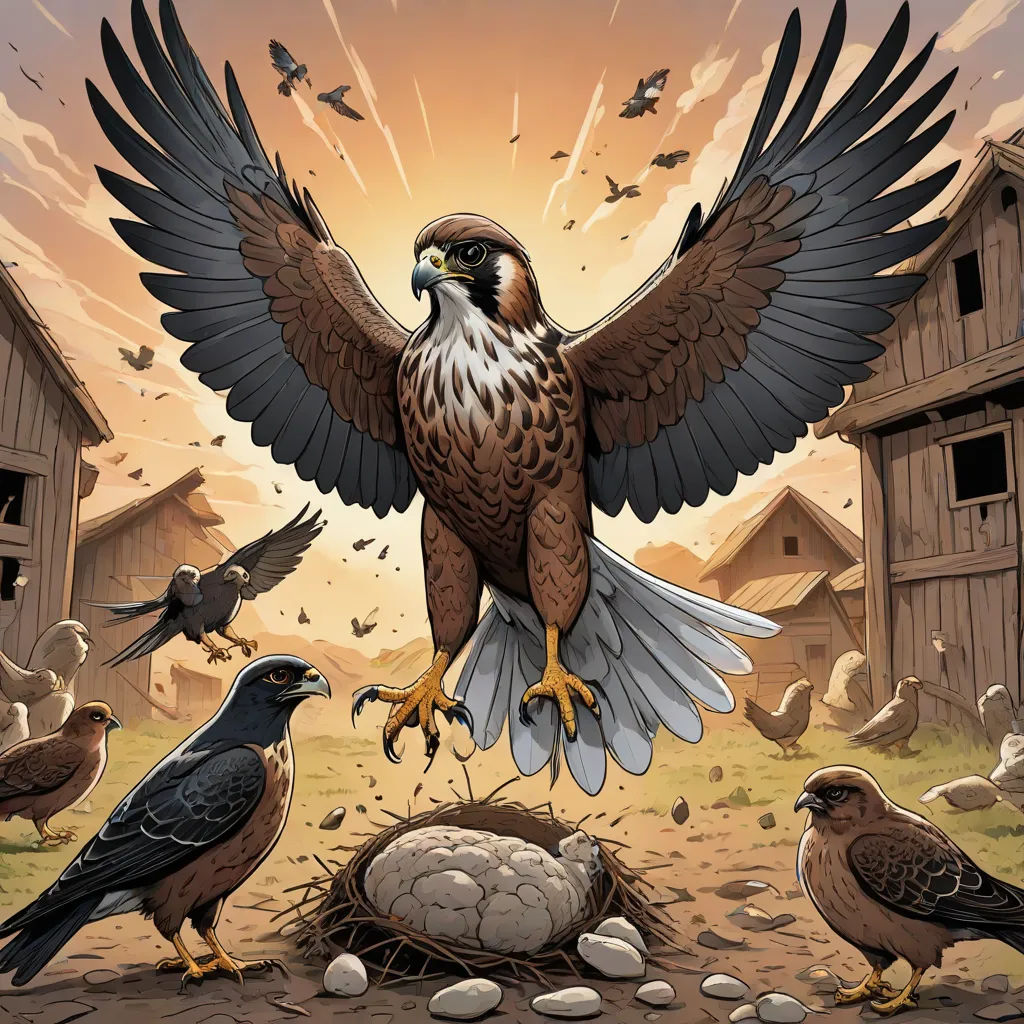 a painting of a bird with its wings spread out and a nest with eggs in it and birds surrounding it, a storybook illustration, Dan Mumford, fantasy art, western comic book art