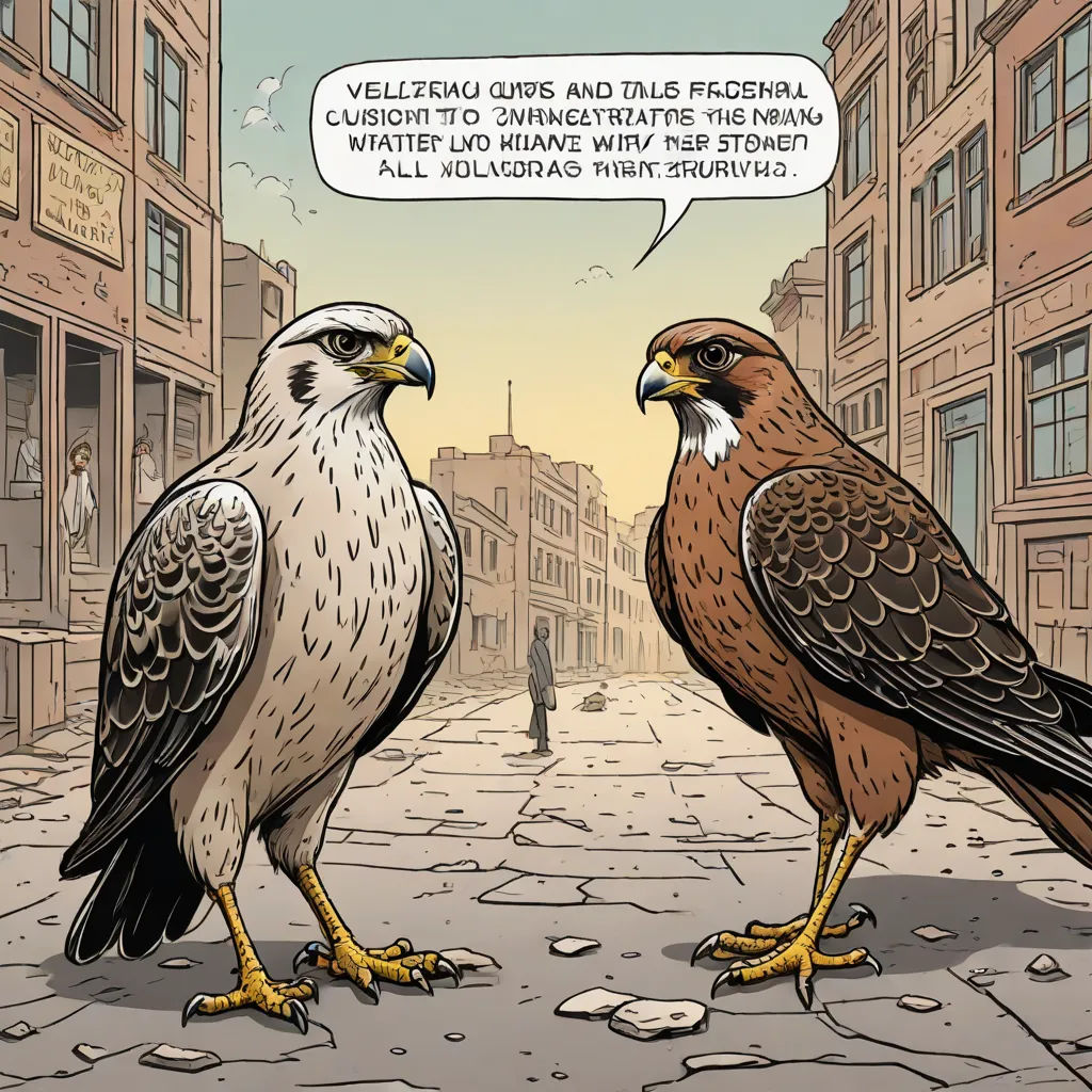 two birds standing on a street with a man in the background and a comic bubble above them that says, we are going to investigate and investigate the, a comic book panel, Farel Dalrymple, neoism, birds