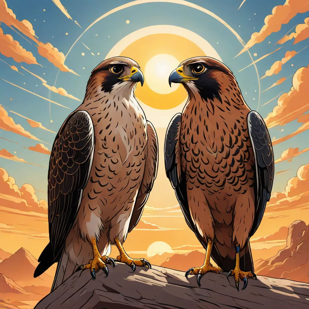 two birds are sitting on a rock in front of a sunset and clouds with a sun in the background, poster art, Dan Mumford, space art, josan gonzales and dan mumford