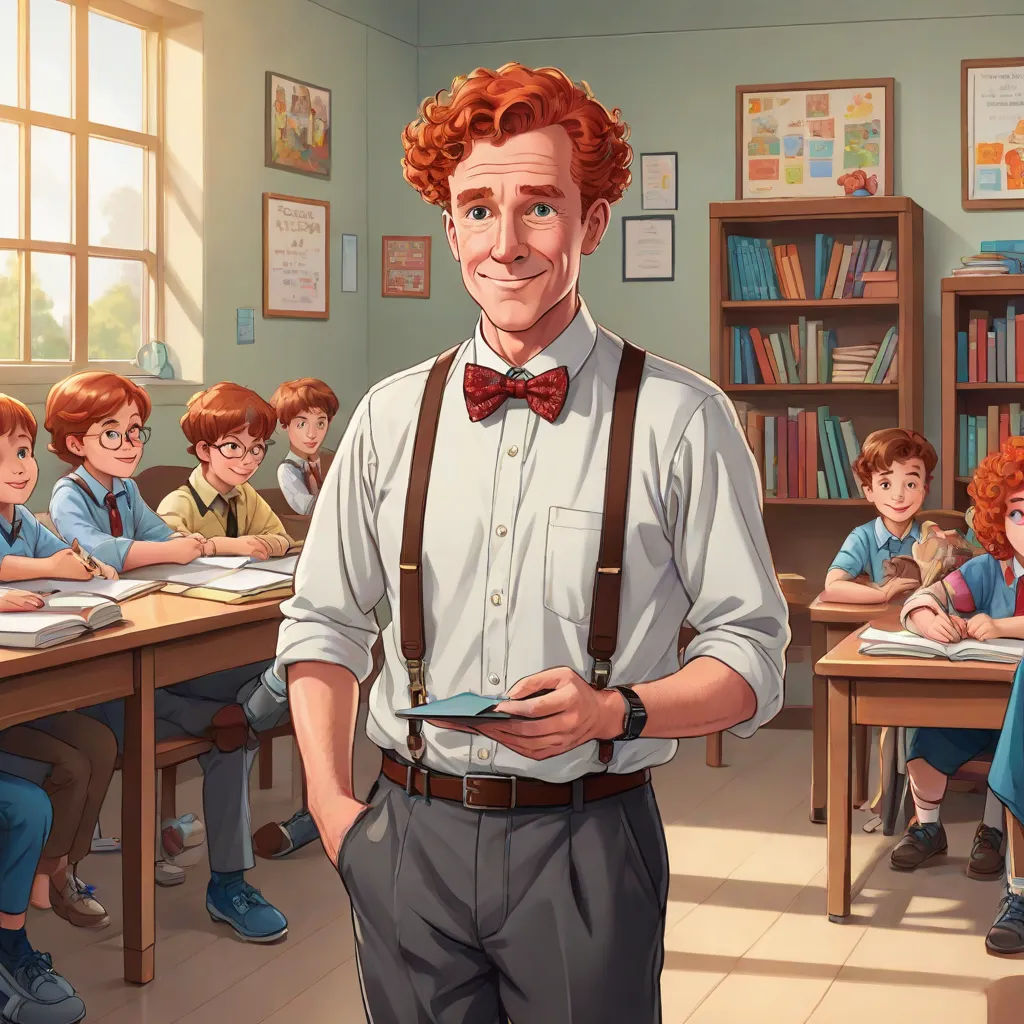a man standing in front of a classroom full of children with a book in his hands and a book in his hand, american scene painting, a character portrait, David Brewster, official art