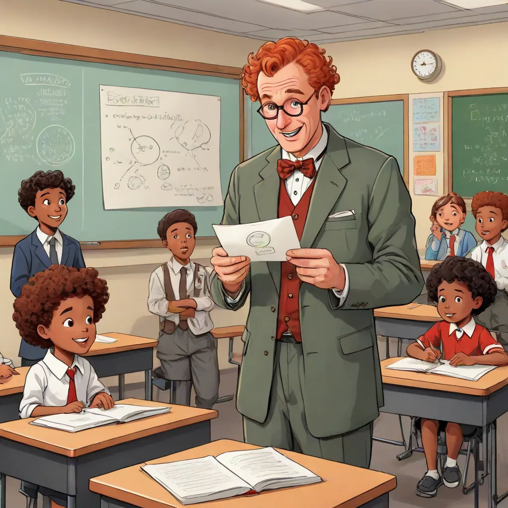 a man in a suit reading a book in a classroom with other children sitting at desks and a chalkboard, harlem renaissance, a storybook illustration, David Brewster, official art