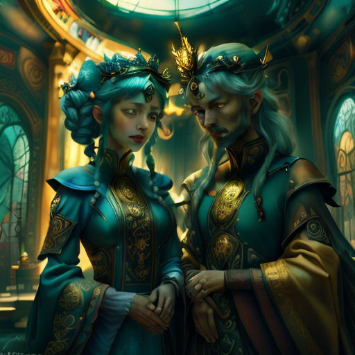 a couple of people standing next to each other in a room with a clock on the wall and a clock on the wall