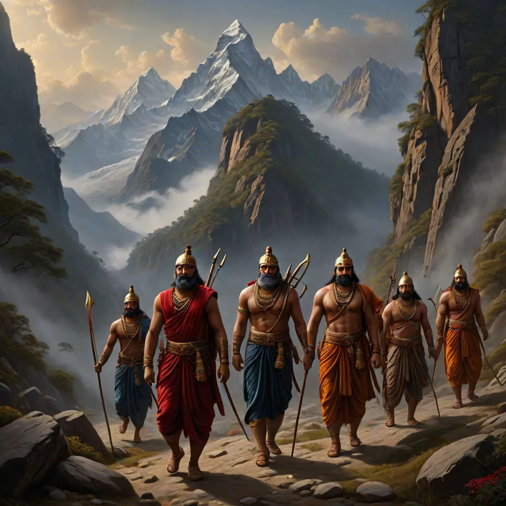 a painting of a group of men walking down a path in front of mountains and clouds with mountains in the background, Christophe Vacher, samikshavad, a detailed matte painting, highly detailed digital painting