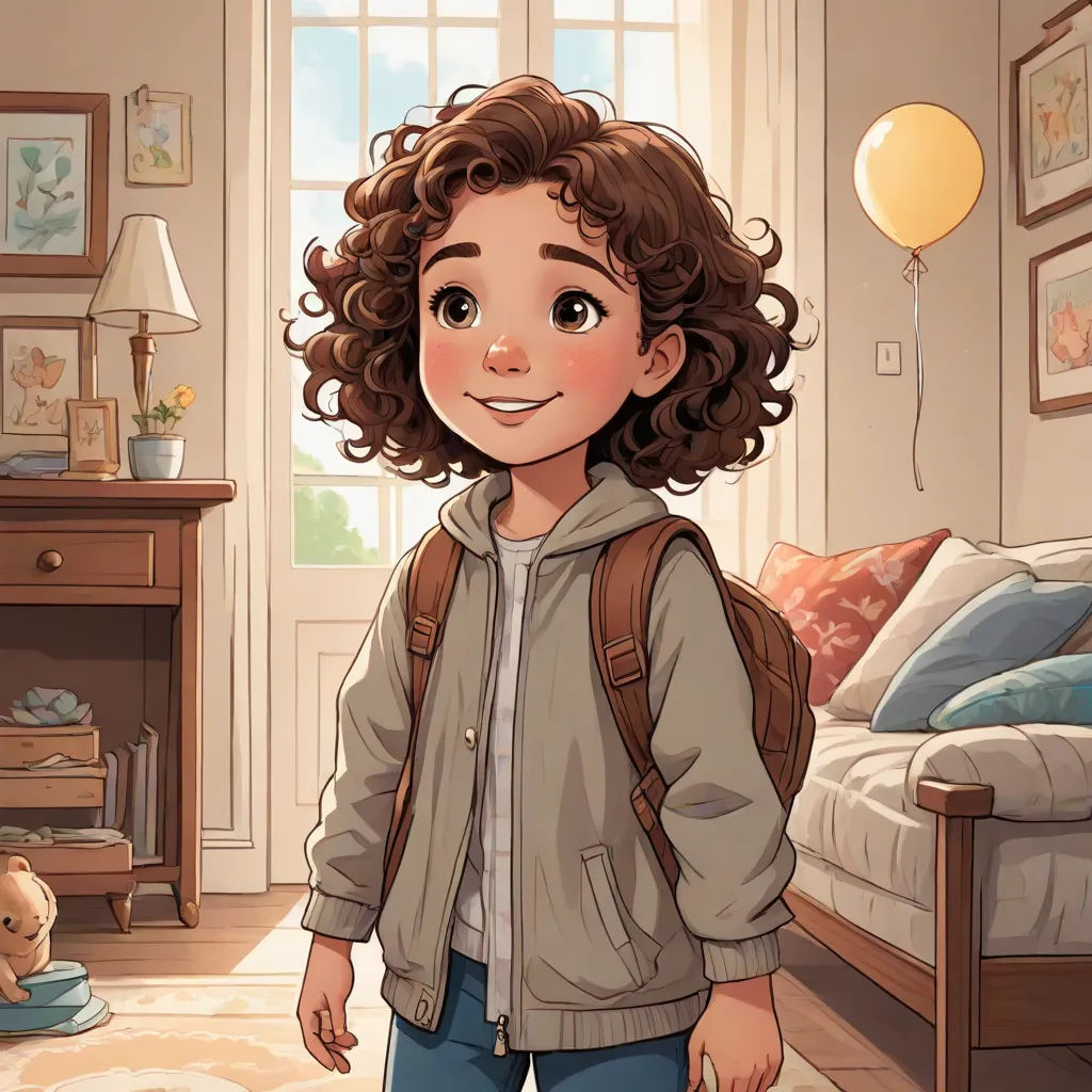a cartoon girl with curly hair standing in a room with a teddy bear and a bed in the background, Diego Gisbert Llorens, paris school, a storybook illustration, official art