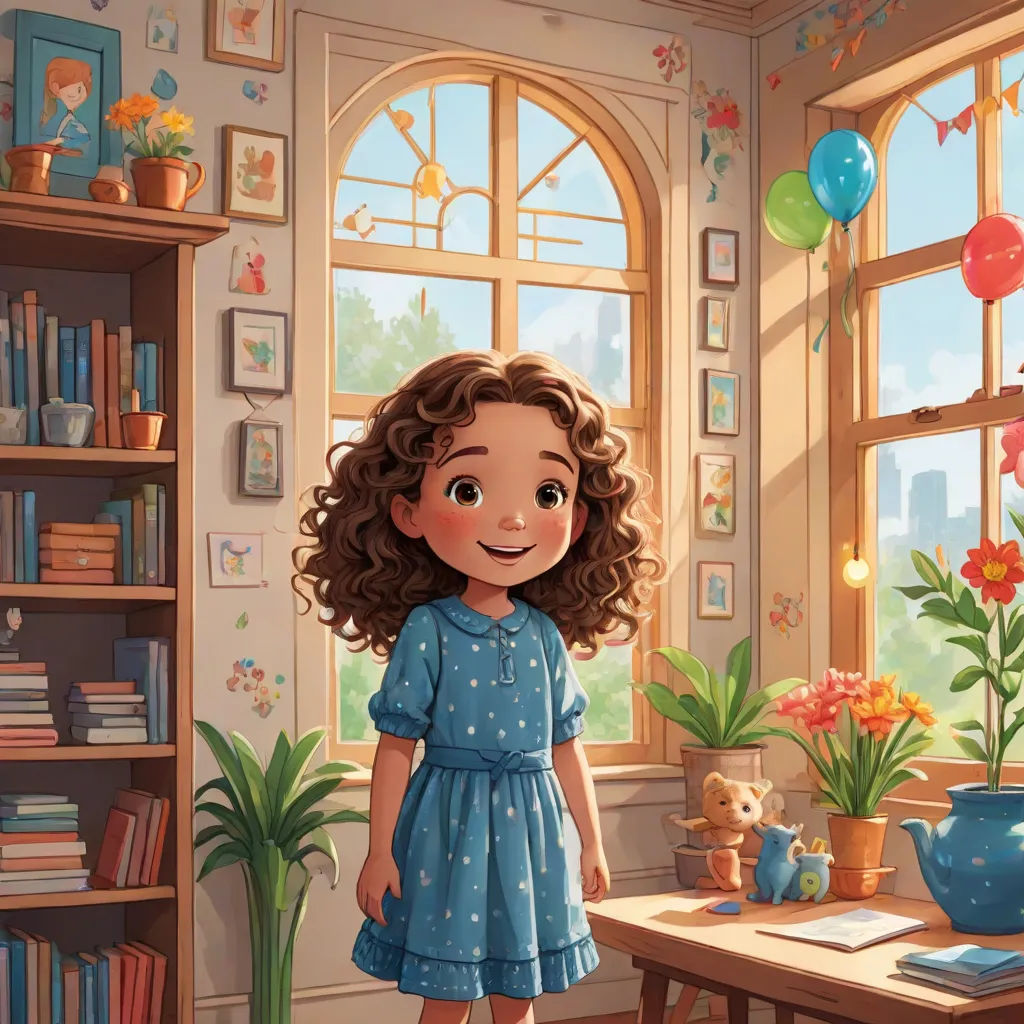 a girl standing in a room with a teddy bear and a table with a vase of flowers and a teddy bear, Chris LaBrooy, american scene painting, a storybook illustration, storybook illustration