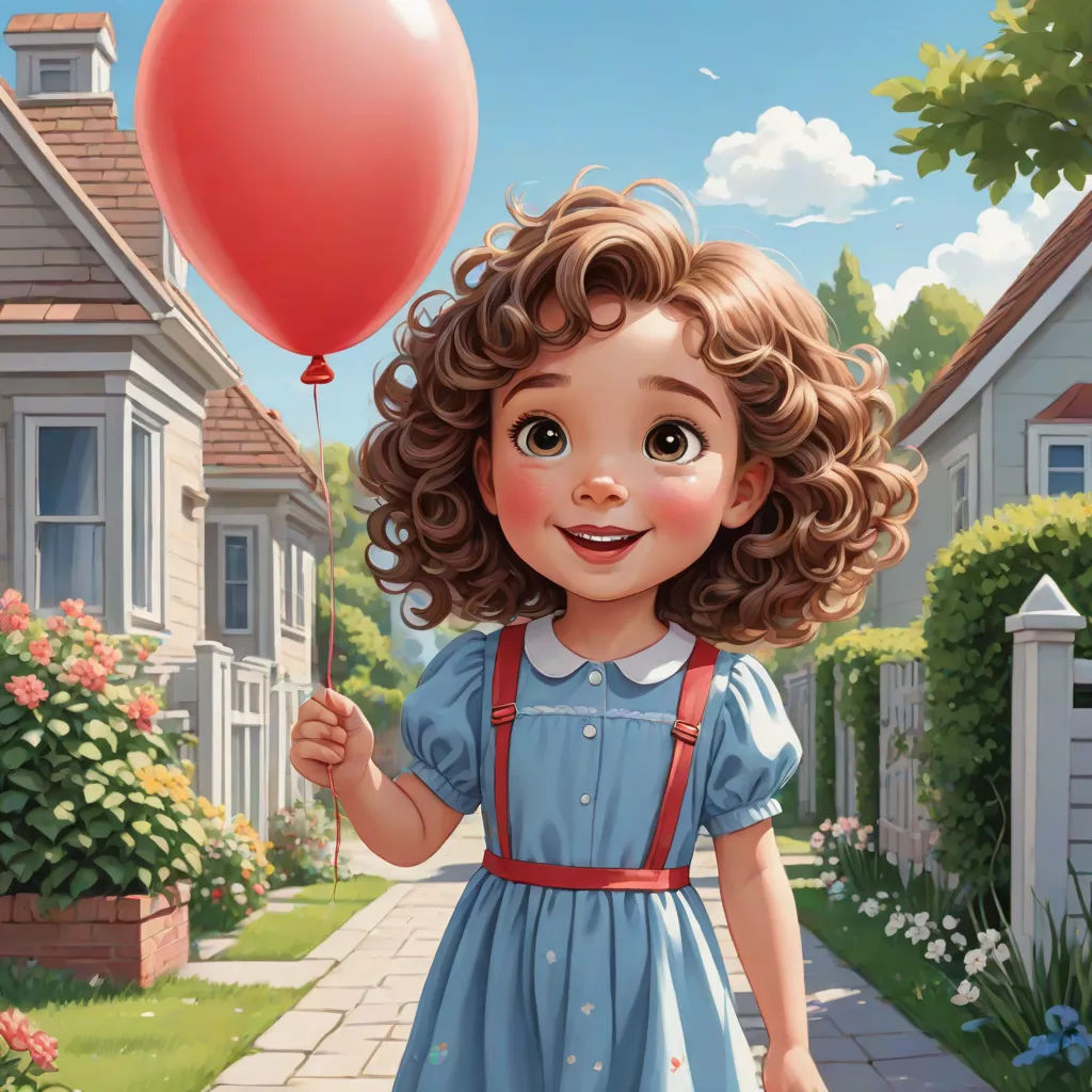 a painting of a girl holding a red balloon in a suburban neighborhood with a house in the background and a sidewalk, Clarice Beckett, photorealism, a storybook illustration, storybook illustration
