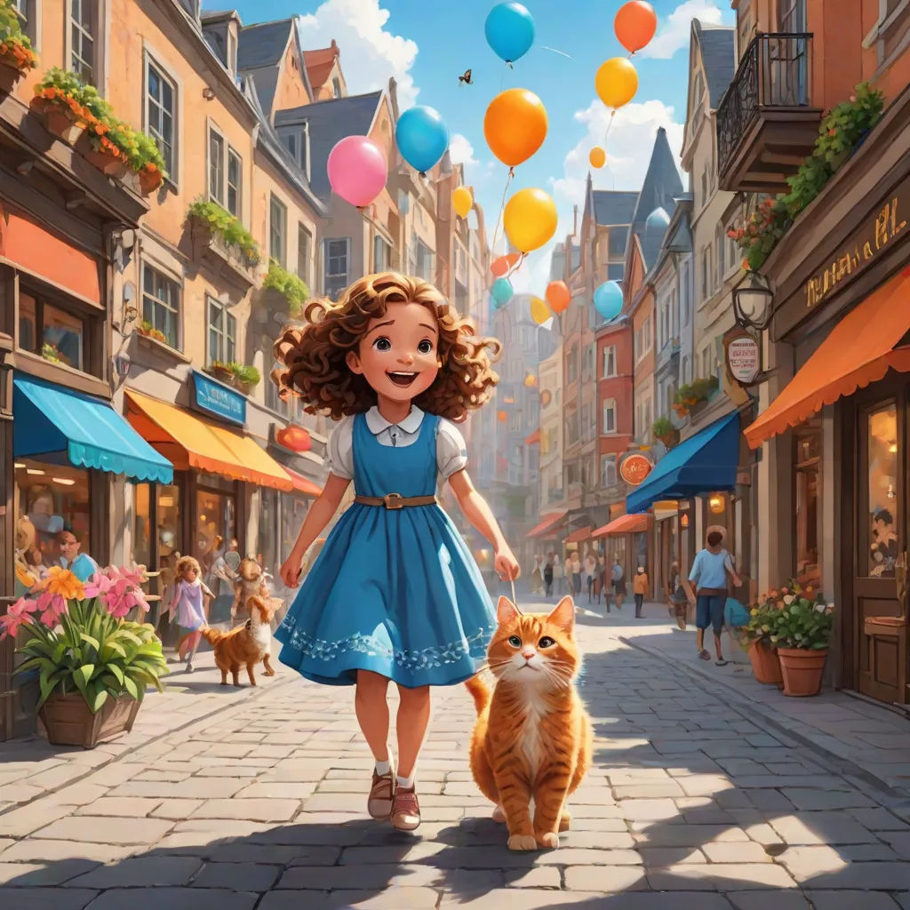 She met Mr. Whiskers, the town cat. He was chasing a butterfly, reminding Lily of her balloon.