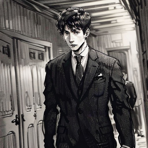 a man in a suit and tie walking down a hallway with a suitcase in his hand and a suitcase in his other hand