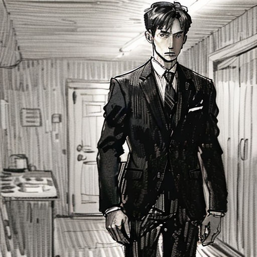 a man in a suit and tie walking down a hallway with a suitcase in his hand and a suitcase in his other hand