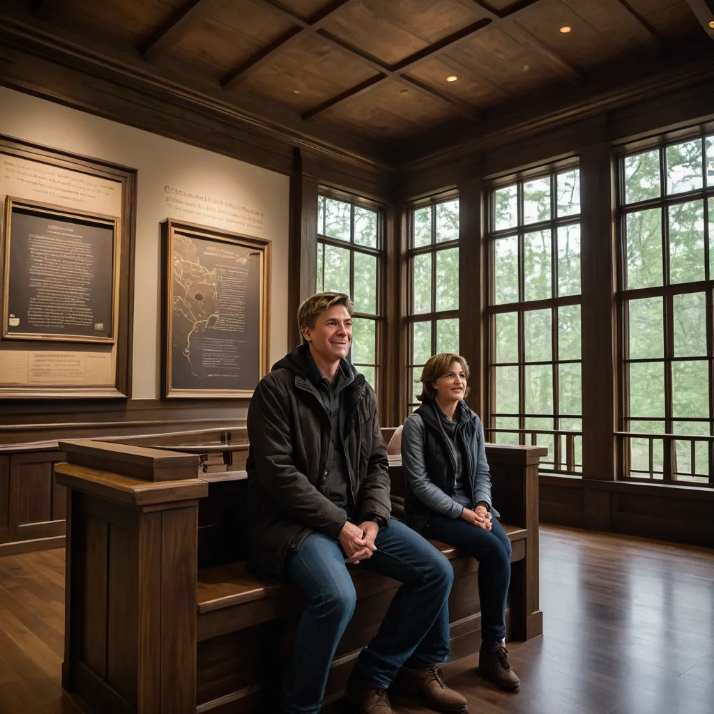 a man and a woman sitting on a bench in a room with large windows and wood flooring and a wooden ceiling, vancouver school, a storybook illustration, Enguerrand Quarton, promotional image