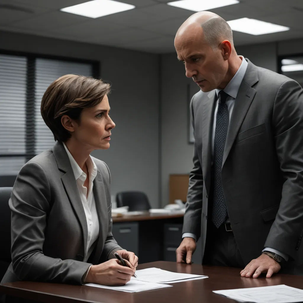 a man and a woman are sitting at a desk in an office setting, one of them is writing, private press, a stock photo, Barbara Greg, promotional image