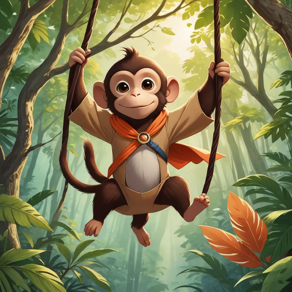 a monkey hanging from a tree in a jungle with a scarf around its neck and a scarf around its neck, sots art, a character portrait, Diego Gisbert Llorens, official art