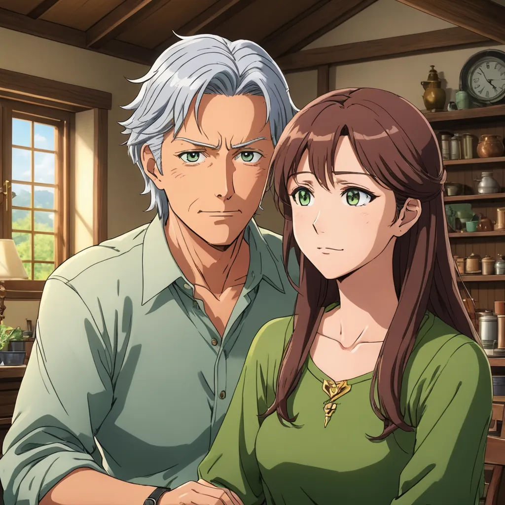 a man and a woman standing next to each other in a room with a clock on the wall behind them, remodernism, a stock photo, Anne Said, official art