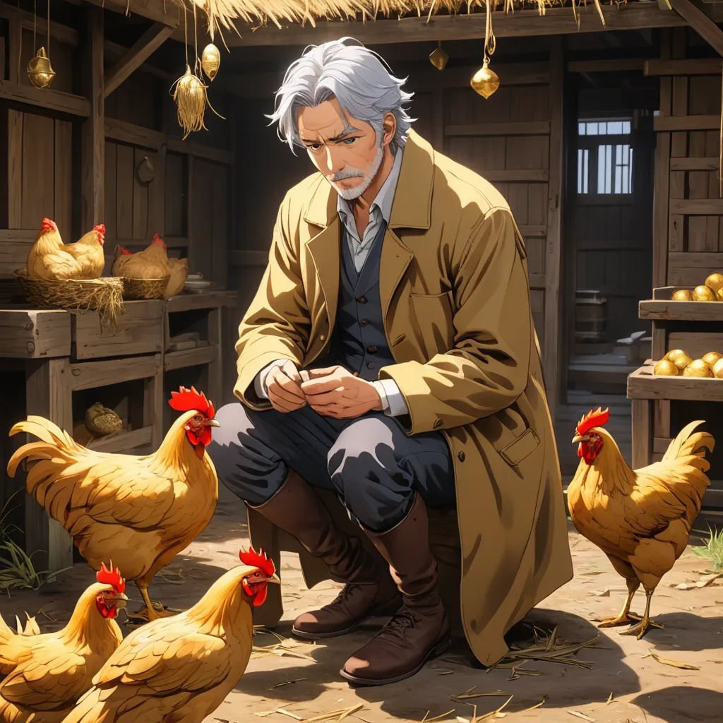 a man sitting on a floor next to chickens and chickens in a barn area with a straw roof and straw roof, remodernism, a renaissance painting, Adam Manyoki, official art