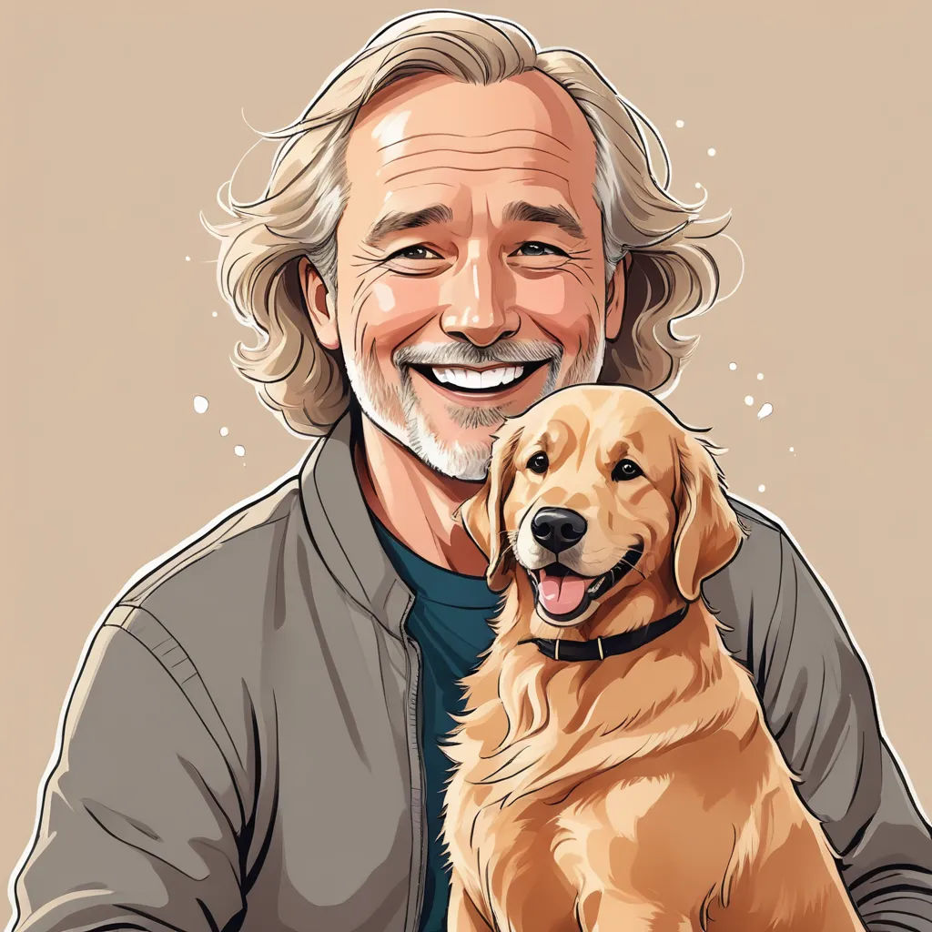 a man with a dog in his lap and a picture of him on the back of his shirt,, furry art, vector art, Donald Roller Wilson, ross draws
