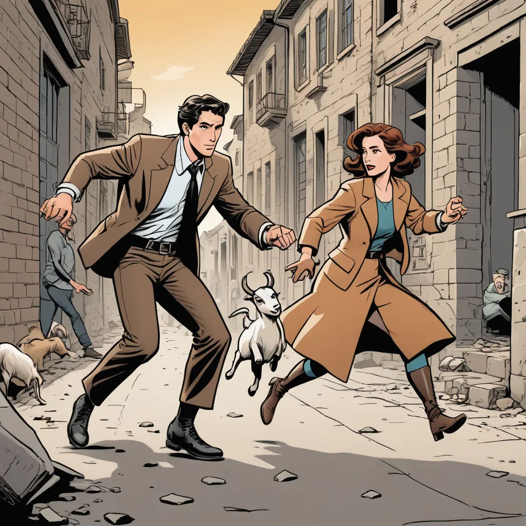 a man and woman are running down a street with a dog in hand and a dog running by them, process art, a comic book panel, Clarice Beckett, comic cover art