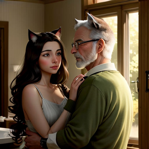 a man and a woman are standing in a bathroom together, one is wearing a cat ears headband