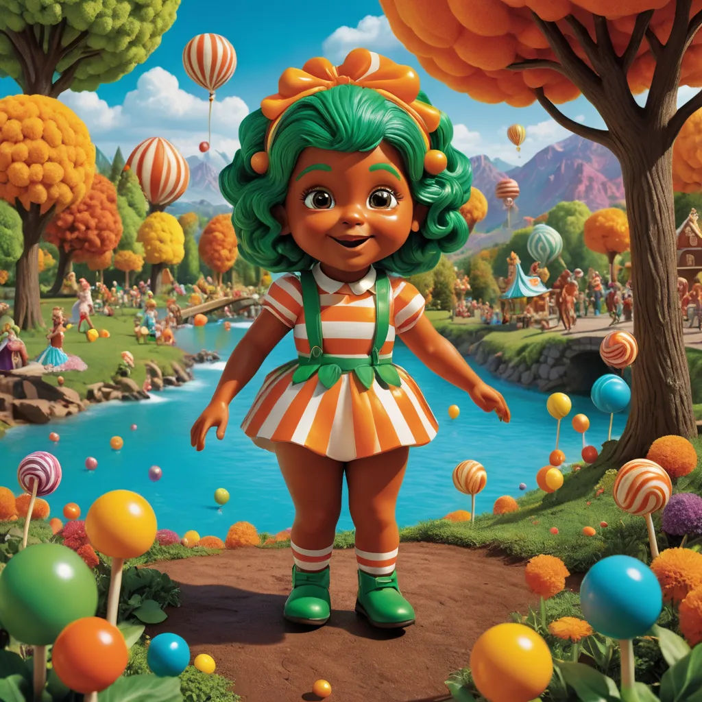 a cartoon character standing in a park with balloons and trees in the background, with a lake and a lot of people in the background, pop surrealism, a digital rendering, Chris LaBrooy, promotional image