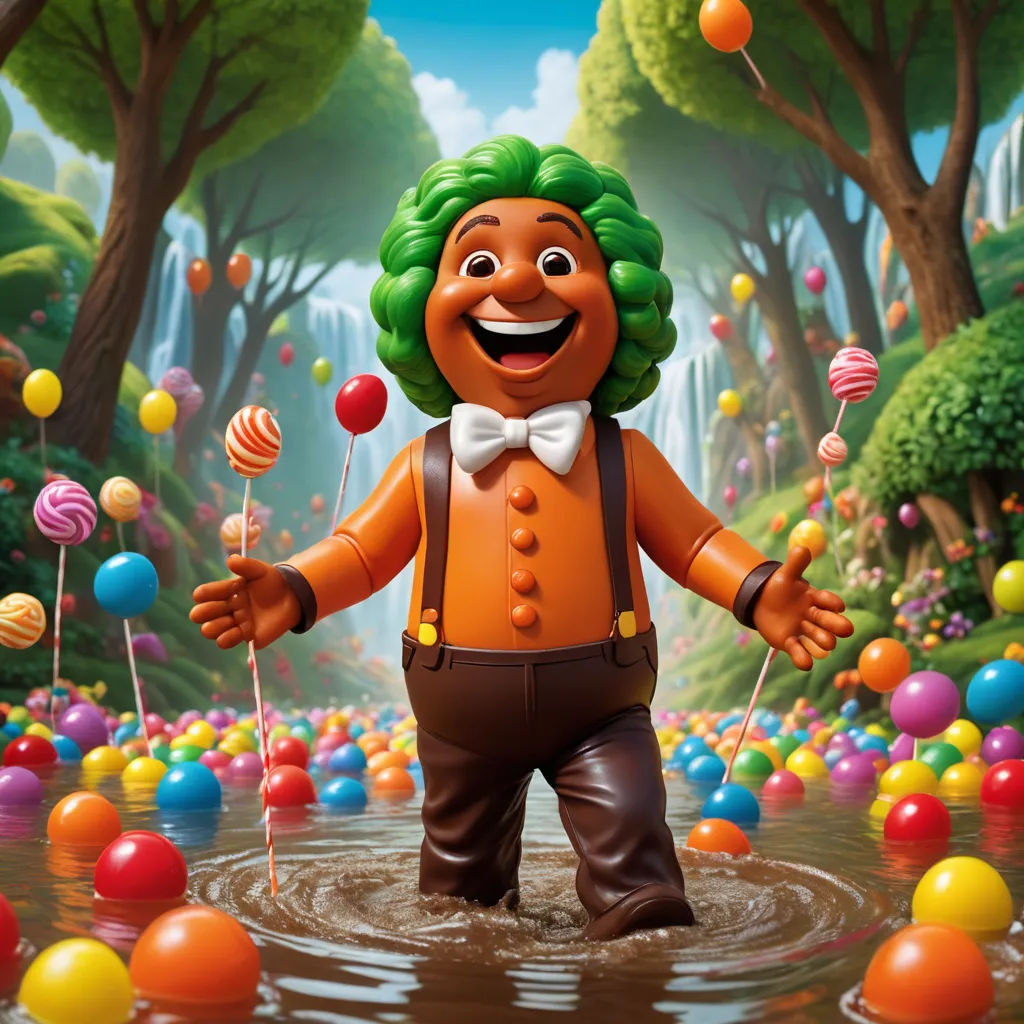 a cartoon character is standing in a pool of water surrounded by balloons and candy canes, with a green wig, sots art, a character portrait, Chris LaBrooy, promotional image