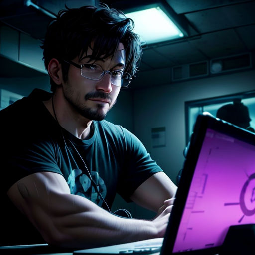 a man sitting at a desk with a laptop computer in front of him and a person behind him looking at the screen
