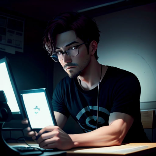 a man sitting at a desk with a laptop computer in front of him and a cell phone in front of him