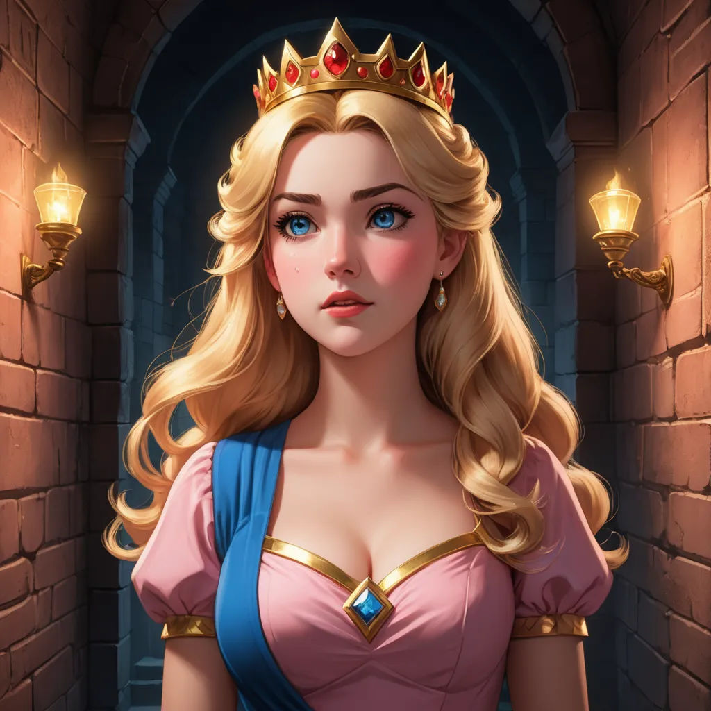 a woman in a pink dress and a crown on her head is standing in a doorway with a light on, fantasy art, a detailed painting, Edwin Georgi, rossdraws global illumination