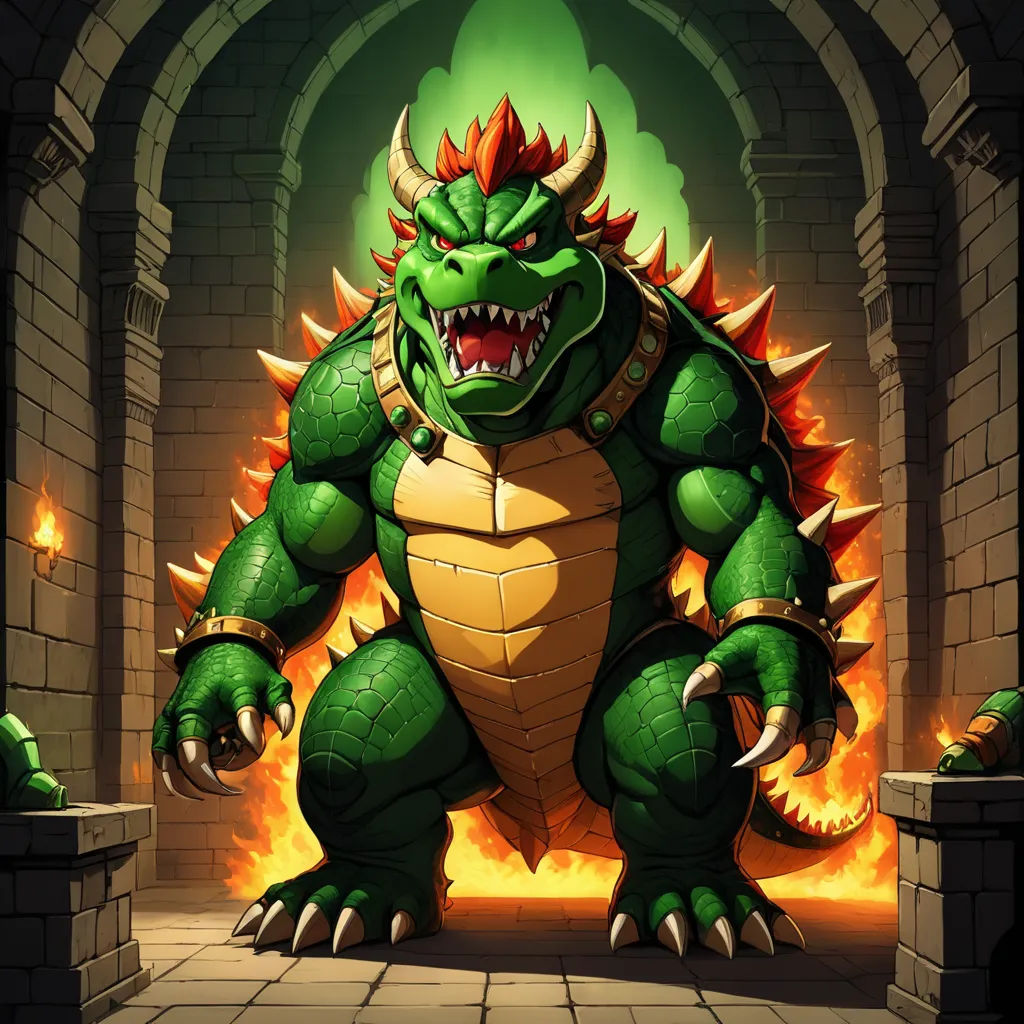 a cartoon of a monster with a huge grin of teeth and spikes on his head, standing in a stone archway, sots art, concept art, Adam Rex, rossdraws global illumination