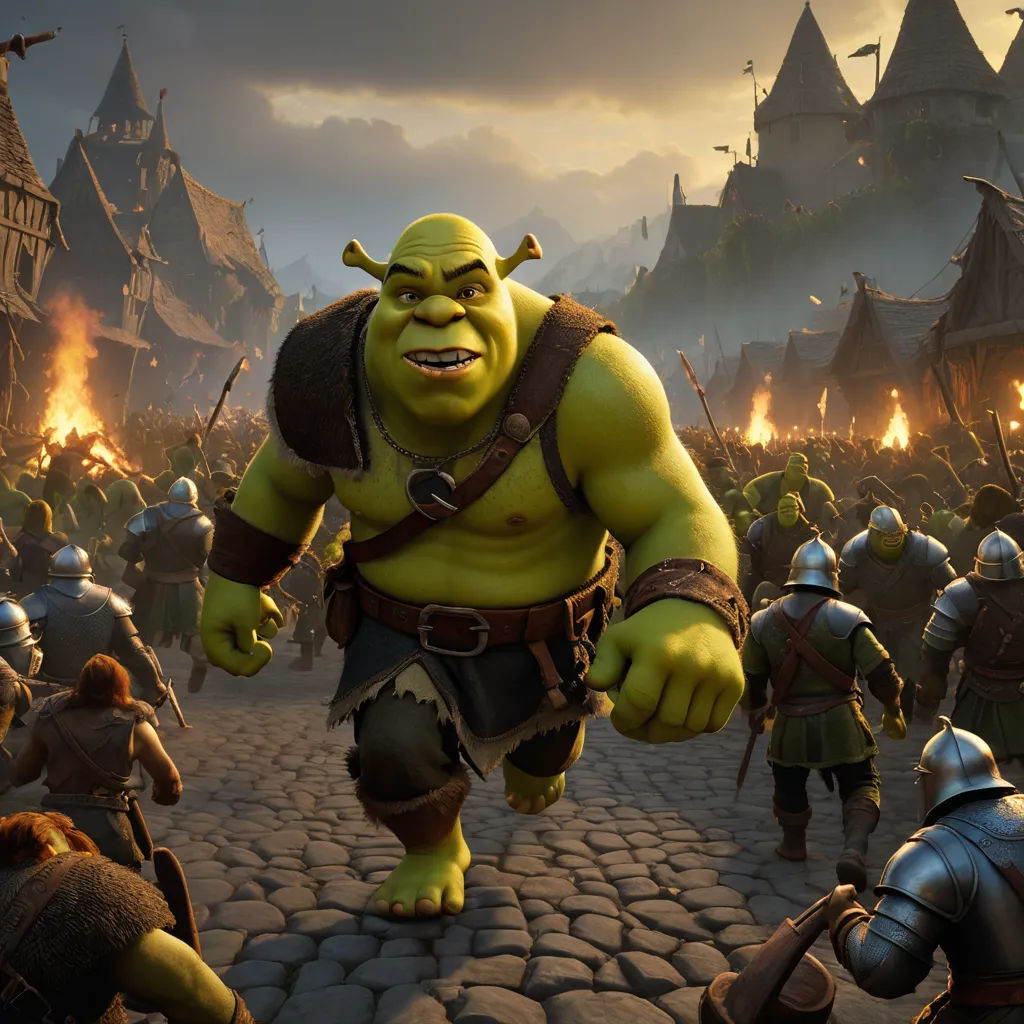 a group of people in a battle with a green man in the middle of the picture and a yellow man in the middle of the picture, antipodeans, a detailed matte painting, Chris LaBrooy, pixar and disney animation