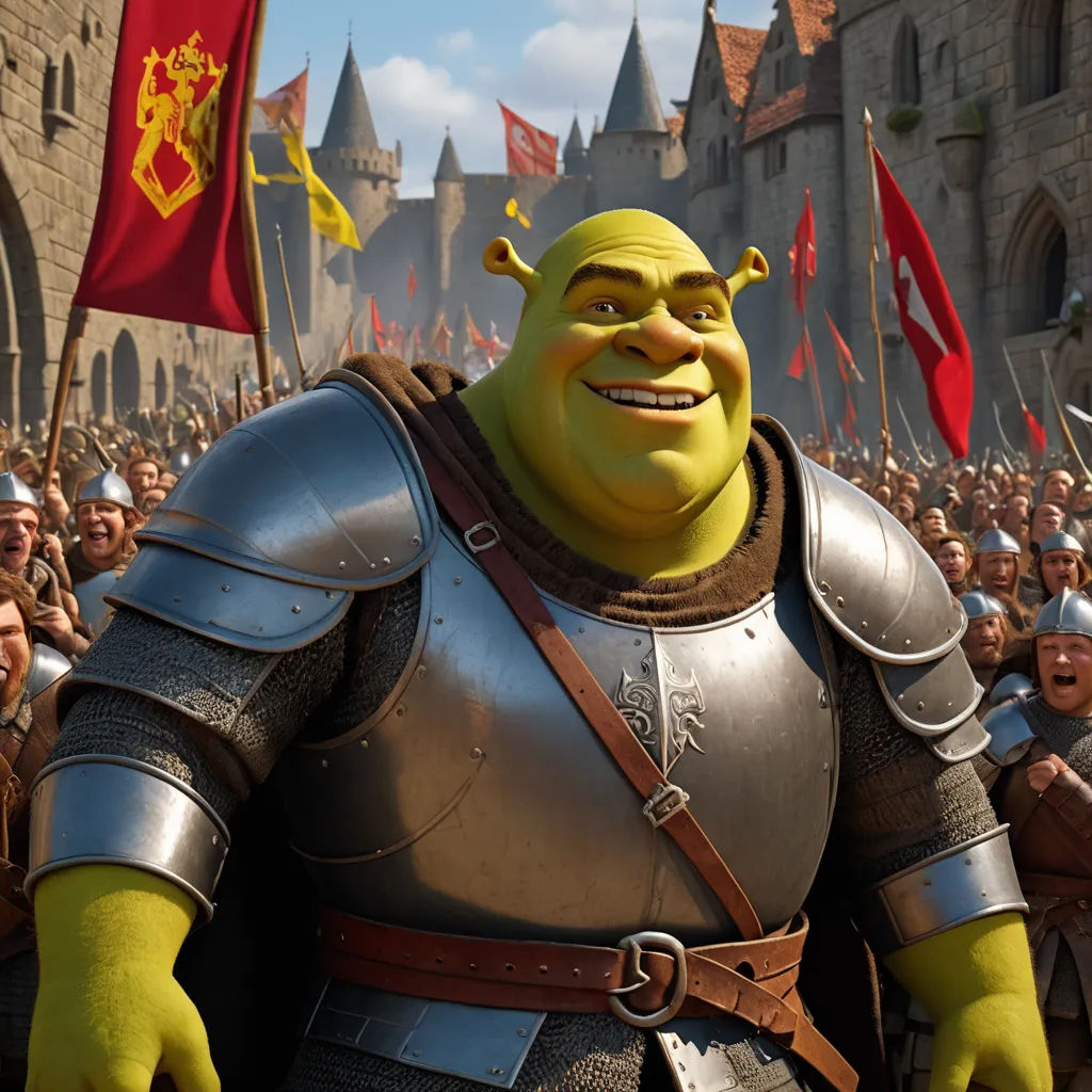a group of people in armor standing in front of a castle with flags and flags on it's sides, antipodeans, a stock photo, Andries Stock, unreal engine 5 highly rendered