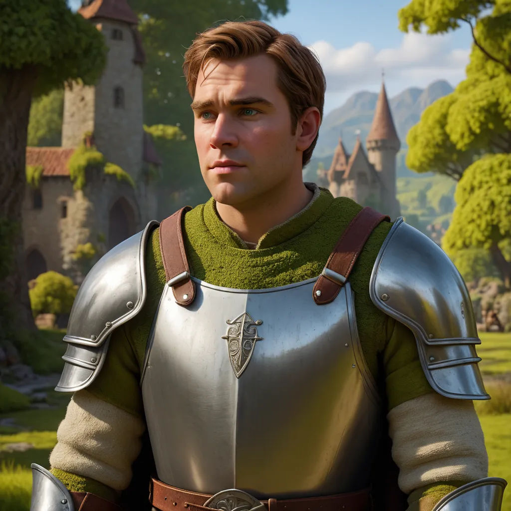 a man in a suit of armor standing in front of a castle with a tree in the background and a castle in the background, sots art, a character portrait, Cedric Seaut (Keos Masons), unreal engine 5 highly rendered