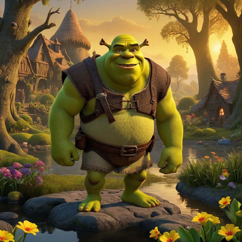 a cartoon character standing on a rock in a forest with flowers and trees in the background, with a house in the background, furry art, a detailed matte painting, Daryush Shokof, 8 k concept art
