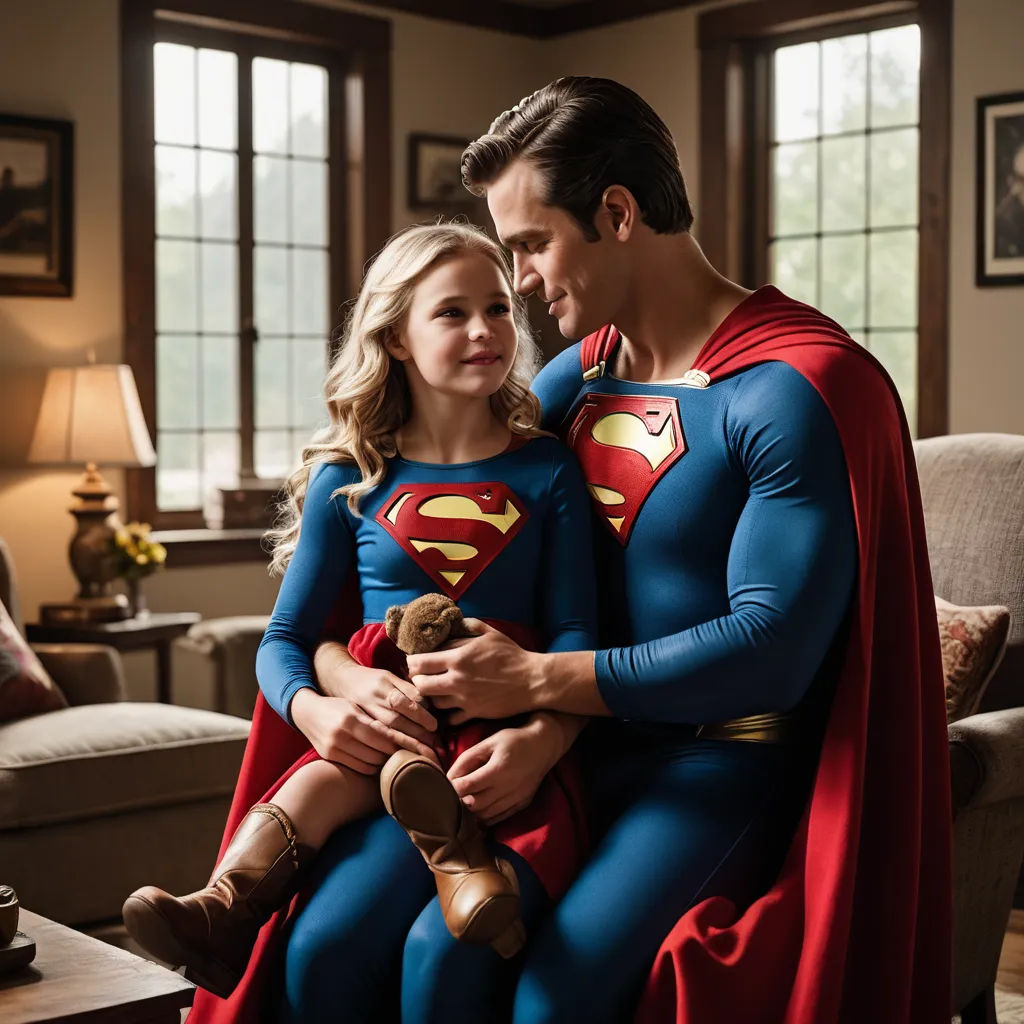 a man and a woman dressed as superman and a girl dressed as a teddy bear sitting on a couch, superflat, a stock photo, Everett Warner, promotional image