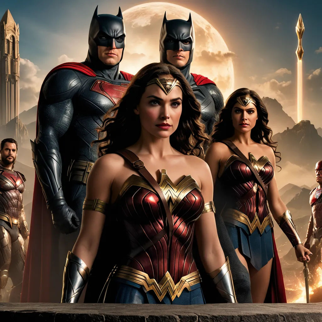 a group of people in costumes standing in front of a full moon and a city with a clock tower, dau-al-set, a poster, Altichiero, imax 70 mm footage