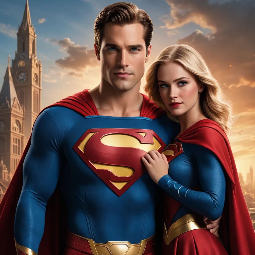 a man and a woman dressed as superman and a woman in a red cape standing in front of a castle, superflat, poster art, Artgerm, promotional image