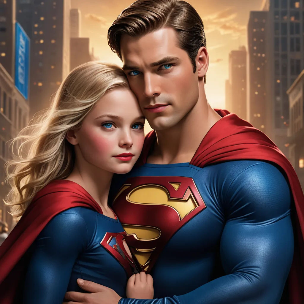 a man and a woman are dressed as superman and supermangirls in a city scene with skyscrapers, superflat, a photorealistic painting, Artgerm, highly detailed digital painting