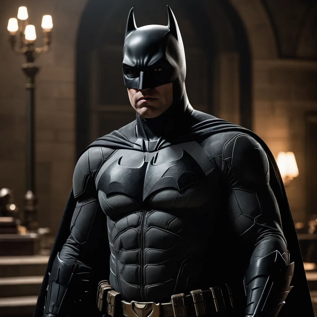 a man dressed in a batman costume standing in a building with a light on behind him and a lamp on the side of the building, fantastic realism, a detailed matte painting, Dong Kingman, dark night