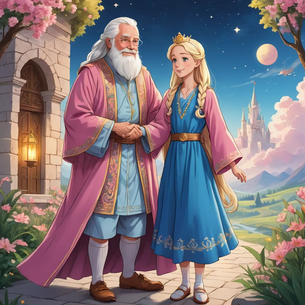 a cartoon of a man and a woman standing in front of a castle with a castle in the background, fantasy art, a storybook illustration, disney, official art