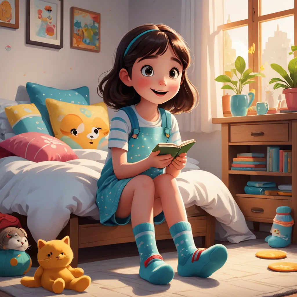 a girl sitting on a bed reading a book in a bedroom with a cat and a cat toy nearby, art & language, a storybook illustration, Chris LaBrooy, rossdraws global illumination