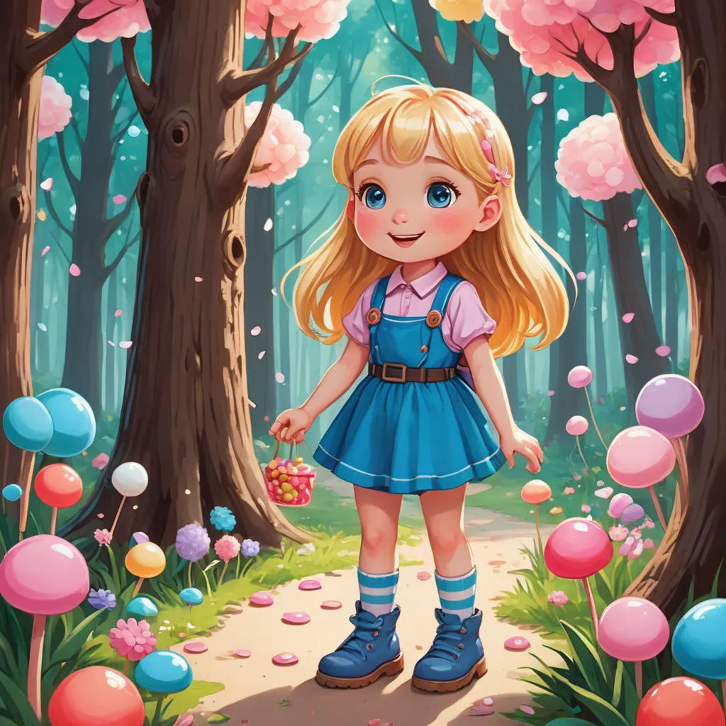 a girl in a blue dress is standing in the woods with balloons and flowers around her and a basket of eggs, fantasy art, a storybook illustration, Alice Prin, trending on art station
