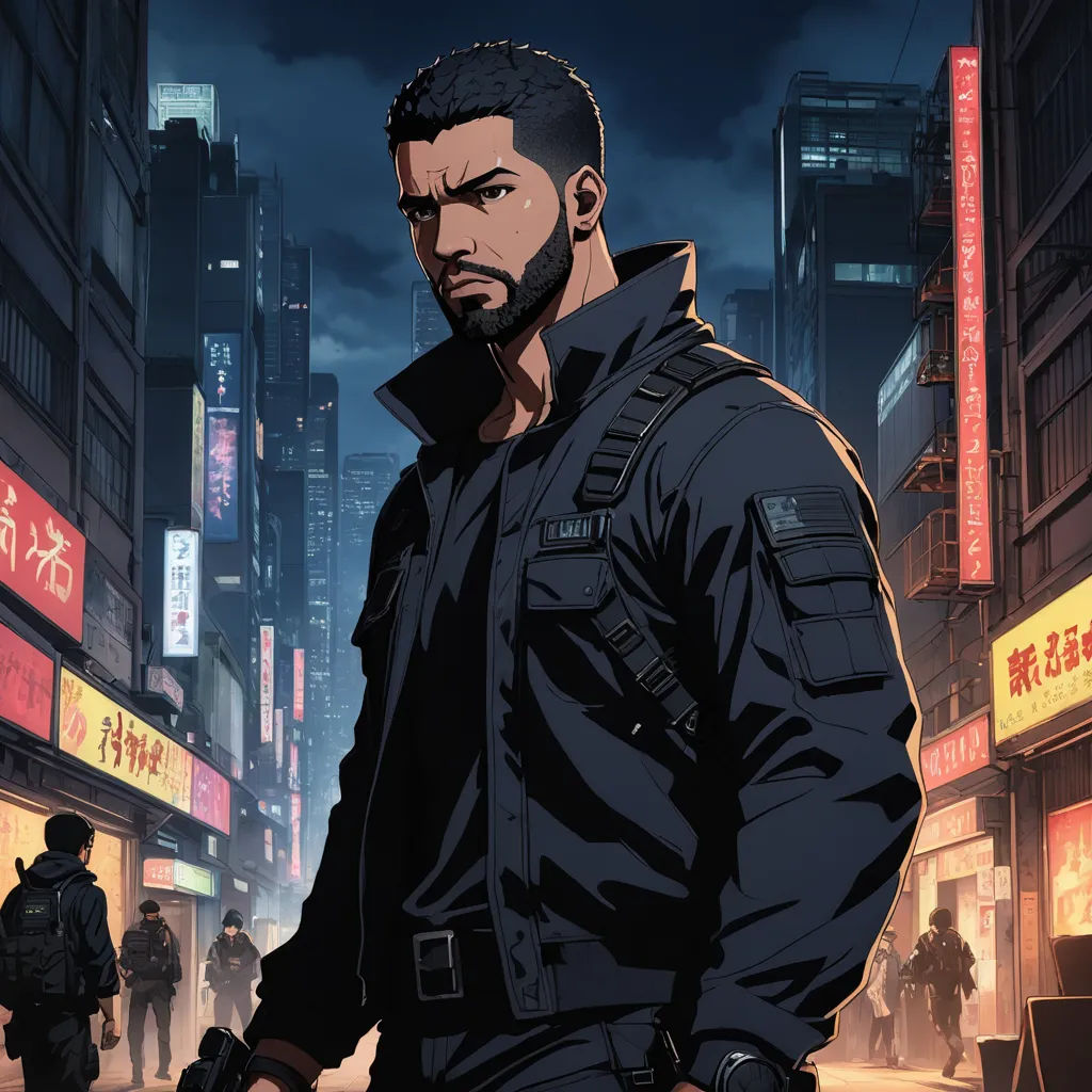 a man in a black jacket standing in a city street at night with a gun in his hand and a man in a black jacket and a black jacket, sots art, concept art, Cedric Seaut (Keos Masons), official art