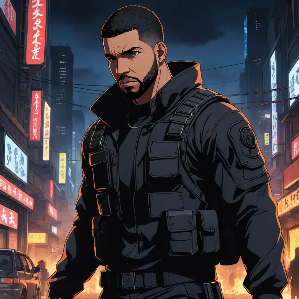 a man in a military uniform standing in a city at night with neon signs in the background and a car in the foreground, sots art, poster art, Cedric Seaut (Keos Masons), comic cover art