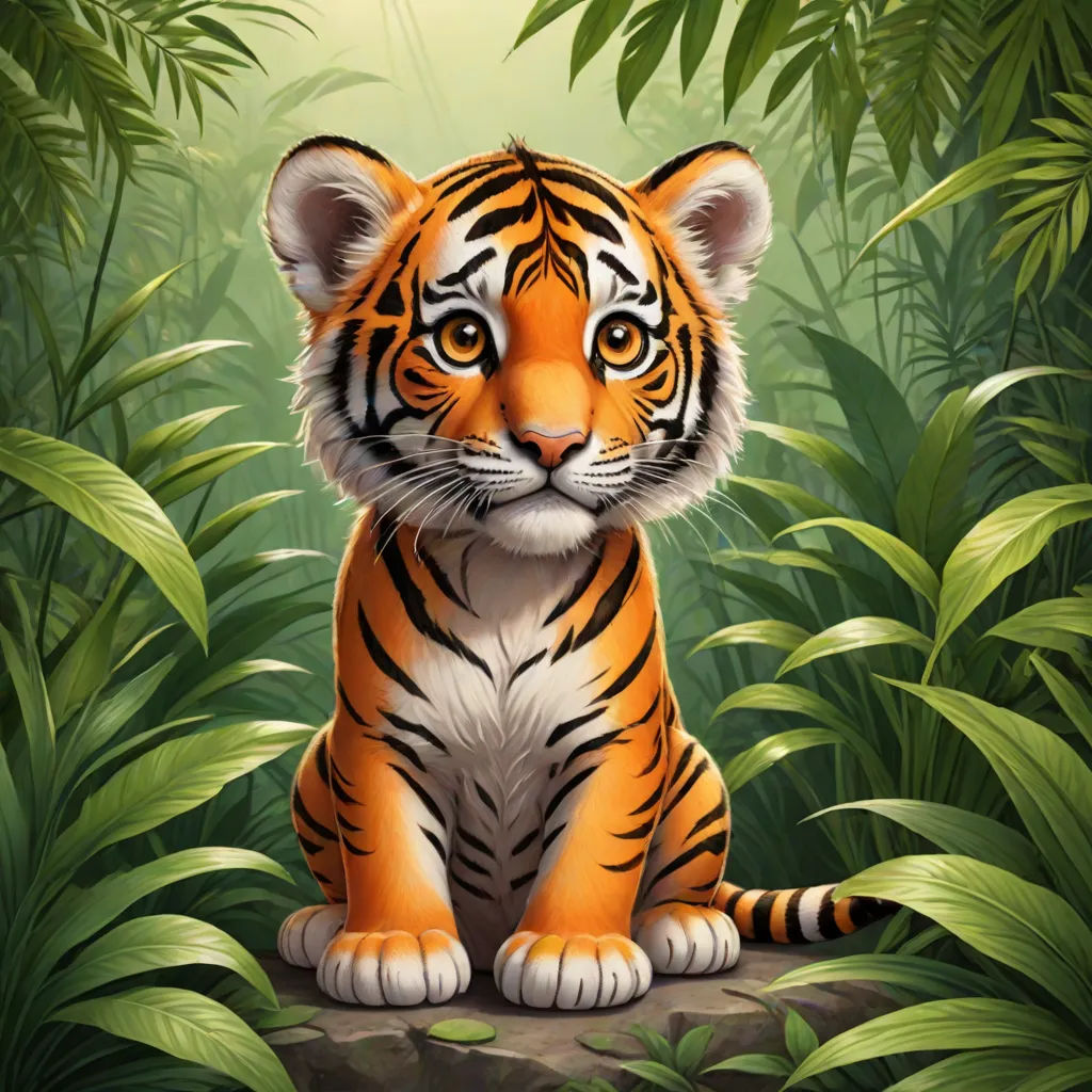 a tiger sitting in the middle of a jungle with green plants and leaves around it's edges and a bright light shining on the tiger's face, Anne Stokes, furry art, a digital painting, highly detailed digital painting