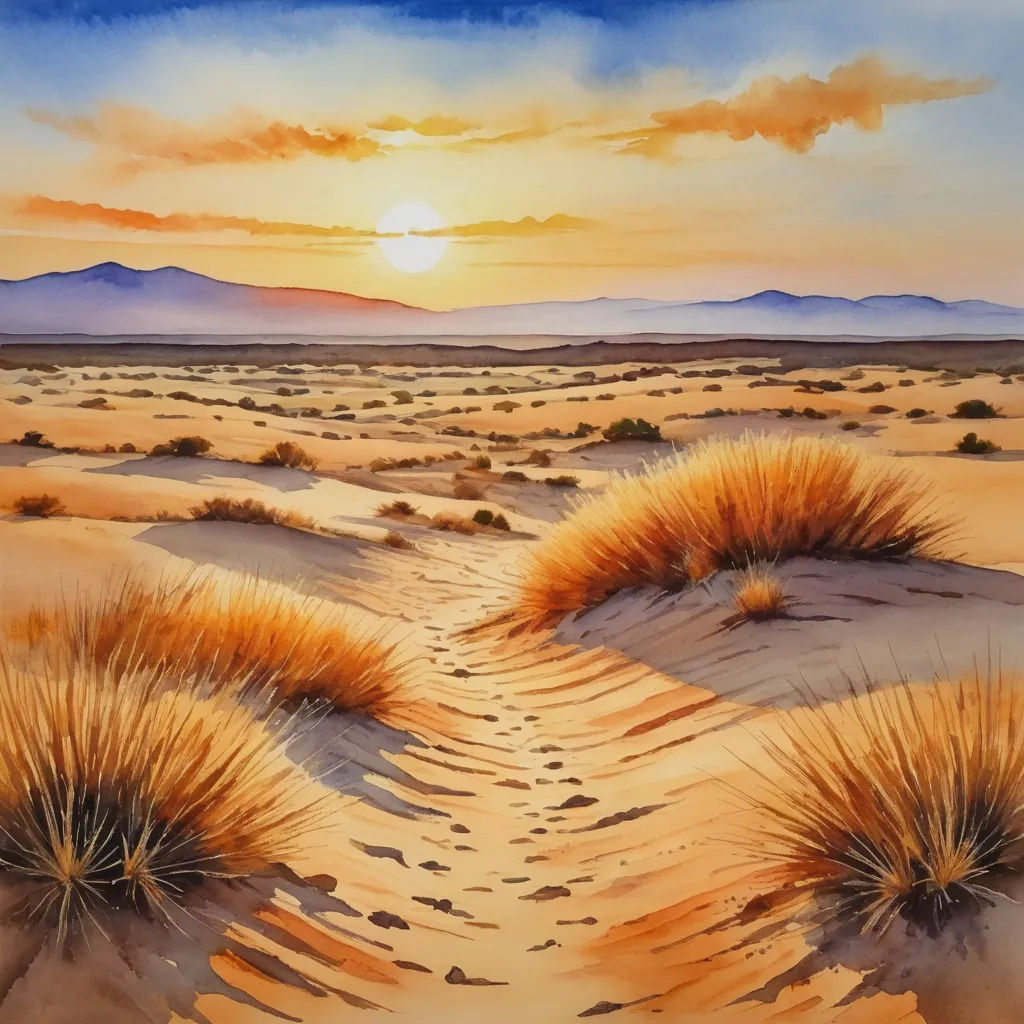 a painting of a desert with a sunset in the background and a path leading to the mountains in the distance, american scene painting, an airbrush painting, Carol Sutton, desert