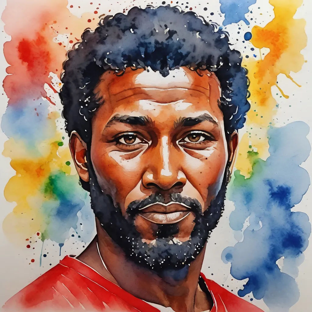a painting of a man with a beard and a beard in a red shirt with a black beard and a beard, black arts movement, a watercolor painting, Afewerk Tekle, photorealistic portrait