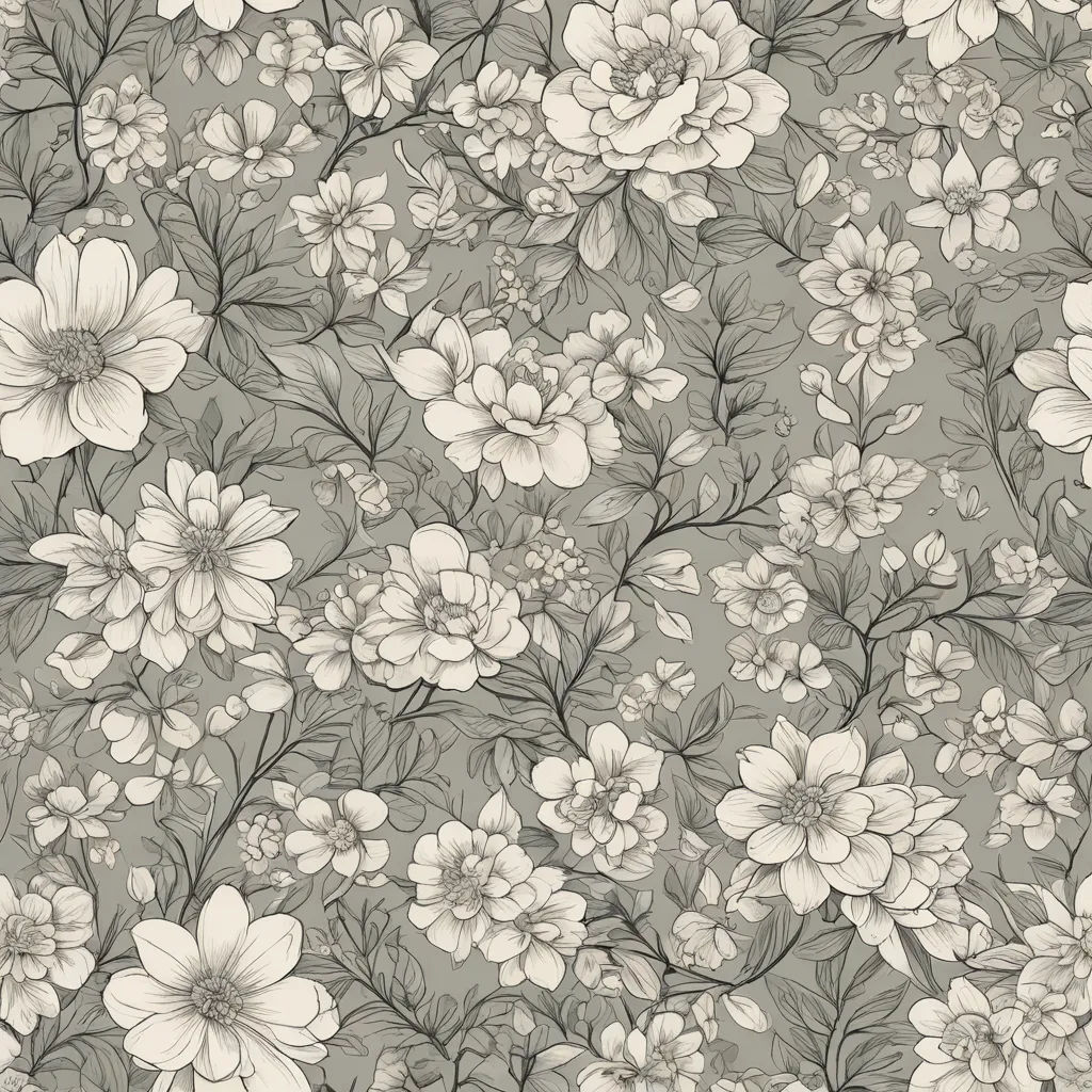 a floral pattern with white flowers on a gray background with a black border and a white border on the bottom, generative art, an ambient occlusion render, Annabel Kidston, fine foliage lace