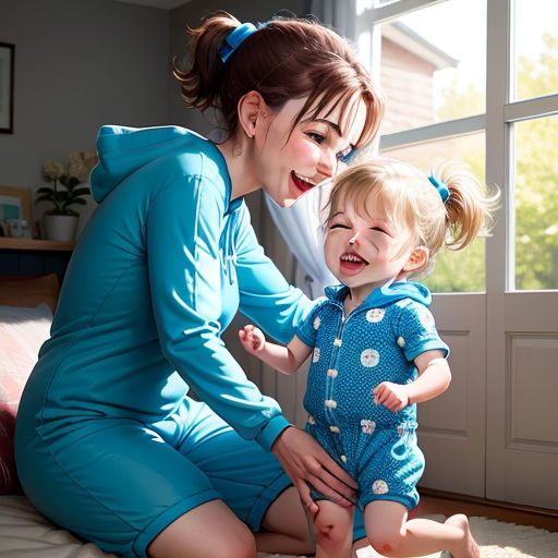 a woman is playing with a baby on the floor in a room with a window and a rug on the floor, photorealism, a stock photo, Charlotte Harding, real life skin