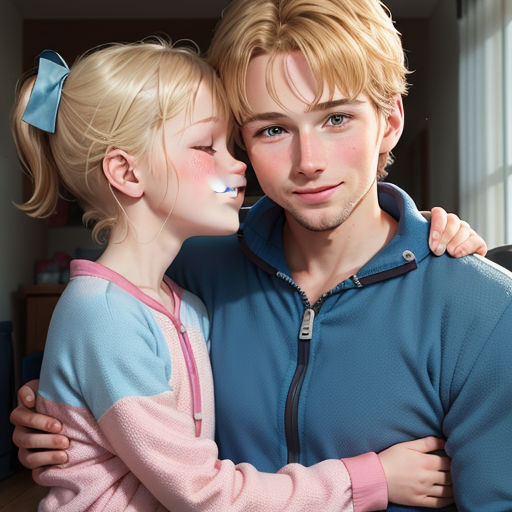 a man and a little girl are hugging each other in a room with a window behind them and a light shining on them, hyperrealism, a hyperrealistic painting, Andor Basch, ultra realistic faces